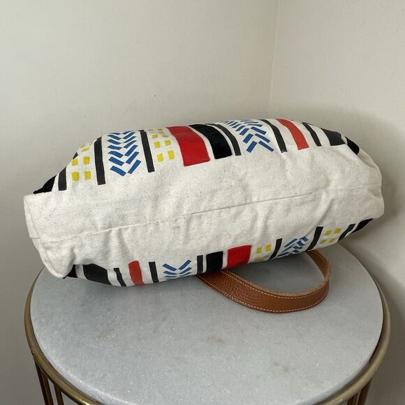 MIDORI Los Angeles Havana Striped Canvas Tote Bag Leather Straps African Print - Picture 7 of 12